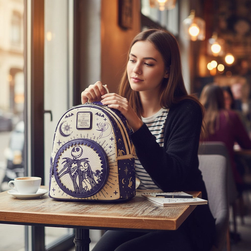 Mochila Jack Skellington & Sally Cielo Nocturno Disney Loungefly 26cm – Pesadilla Antes de Navidad
