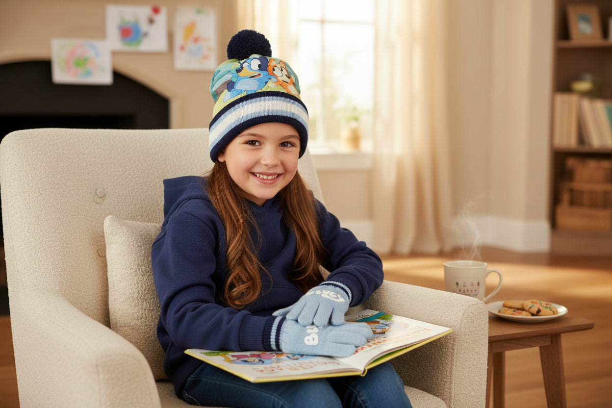 Bluey winter hat and gloves for girls and boys, 100% polyester, gift for girls and boys