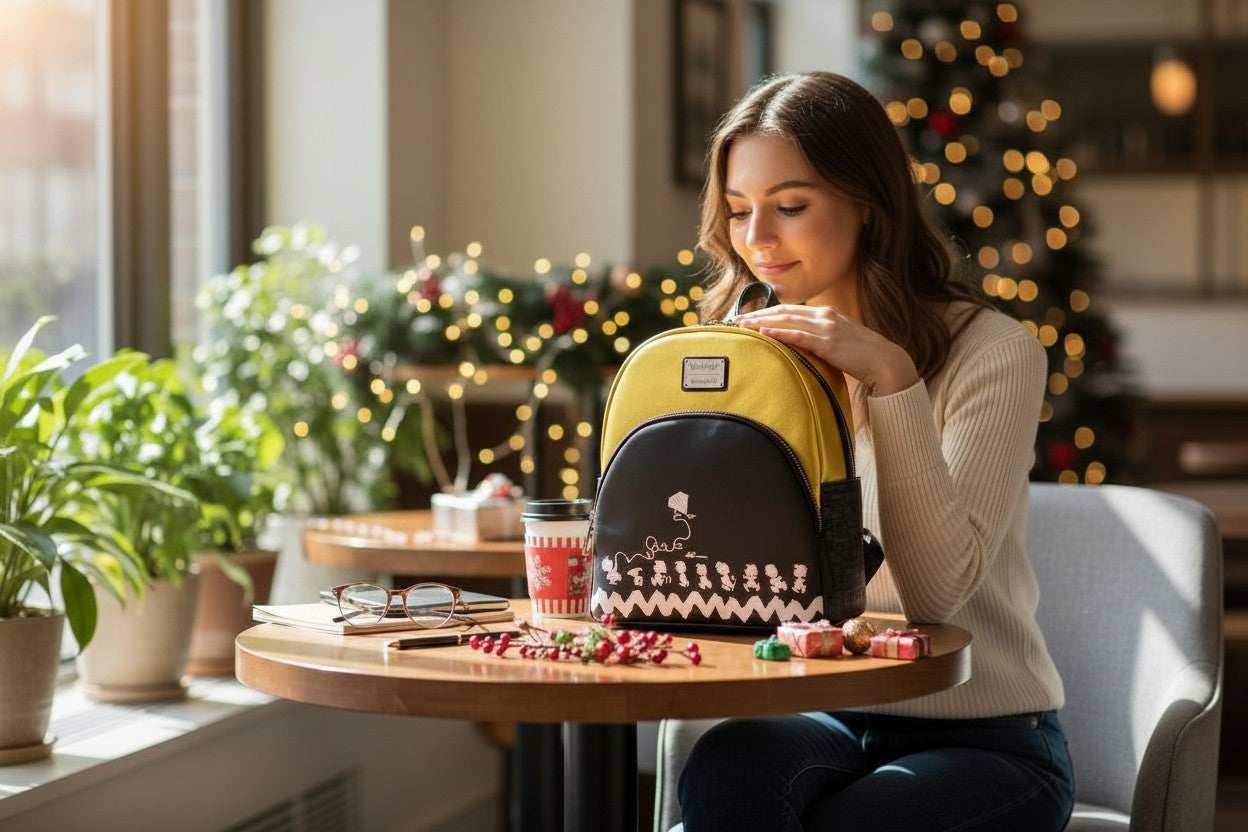 Loungefly Mini Mochila Snoopy Peanuts 75th Anniversary – Piel Vegana, Tamaño 25x31x10 cm