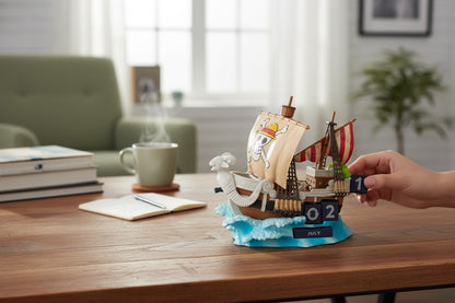 Calendario Perpetuo 3D Going Merry One Piece – Decoración Oficial en Resina Pintada a Mano