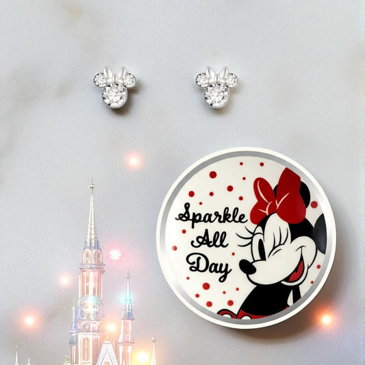 Set Pendientes Plato Minnie Disney - Bisutería Plata + Bandeja Oficial