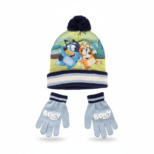 Gorro y Guantes Infantiles de Invierno Bluey para Niño – Set Cálido y Suave (100% Poliéster)