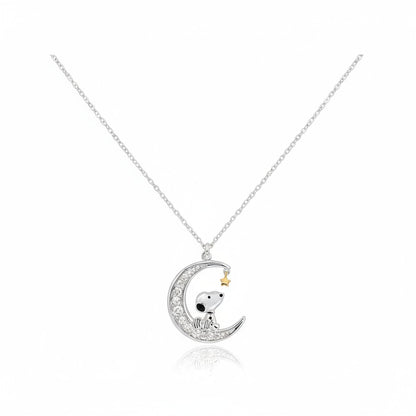 Collar Colgante Snoopy Luna - Cadena Ajustable 18" Piedras Brillantes Peanuts