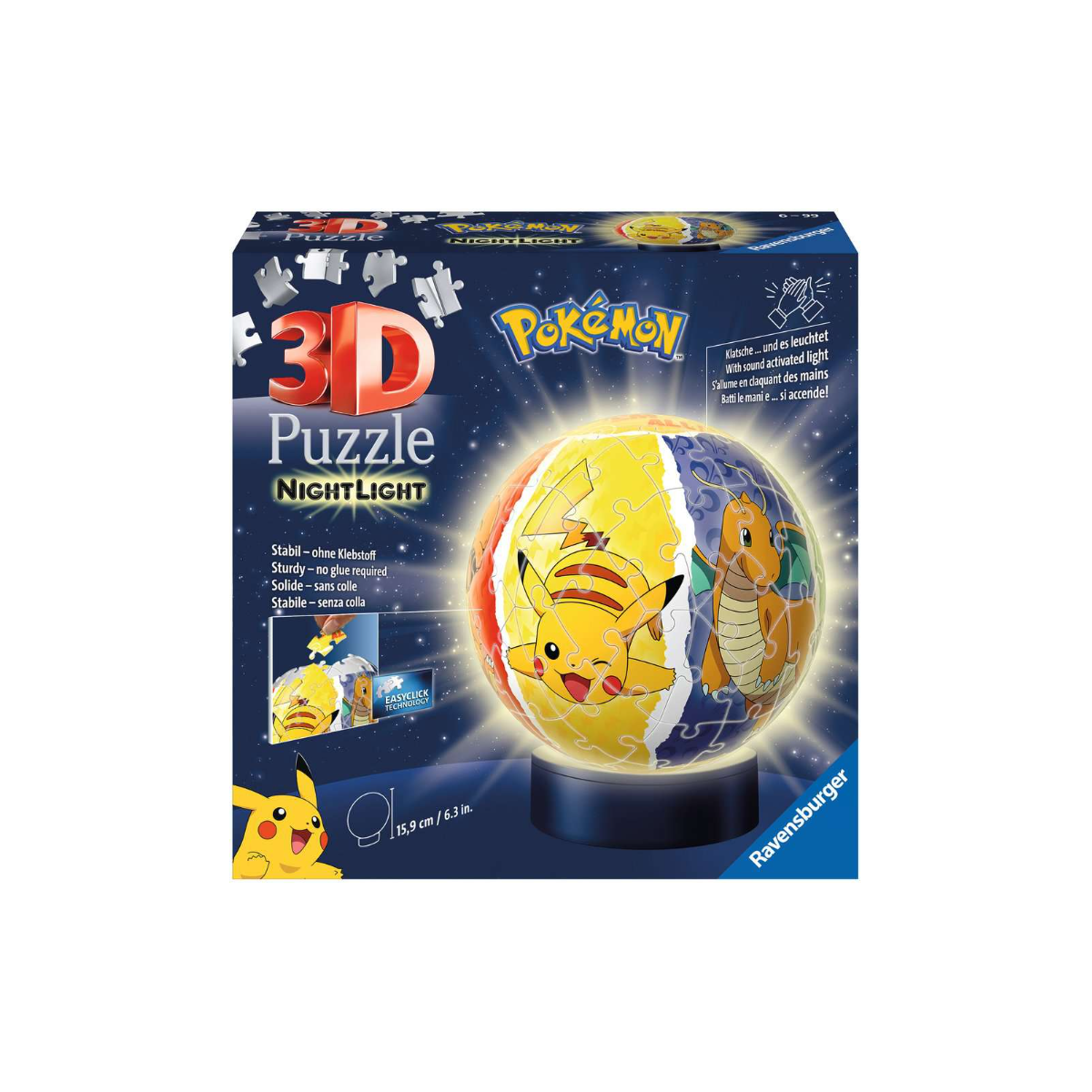 Puzzle 3D Luz Nocturna Pokémon 74 Piezas - Lámpara LED 15.9cm Pokeball Infantil