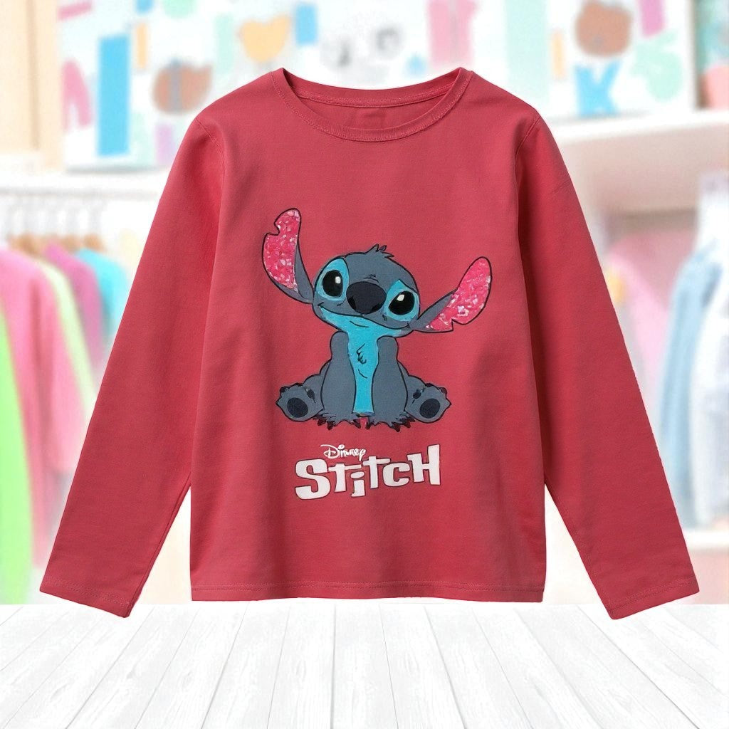 Camiseta manga larga fucsia licencias   Stitch  niña algodón 100%