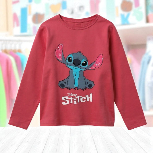 Camiseta manga larga fucsia licencias   Stitch  niña algodón 100%