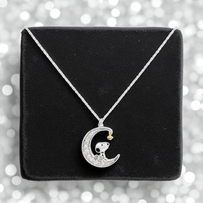 Collar Colgante Snoopy Luna - Cadena Ajustable 18" Piedras Brillantes Peanuts