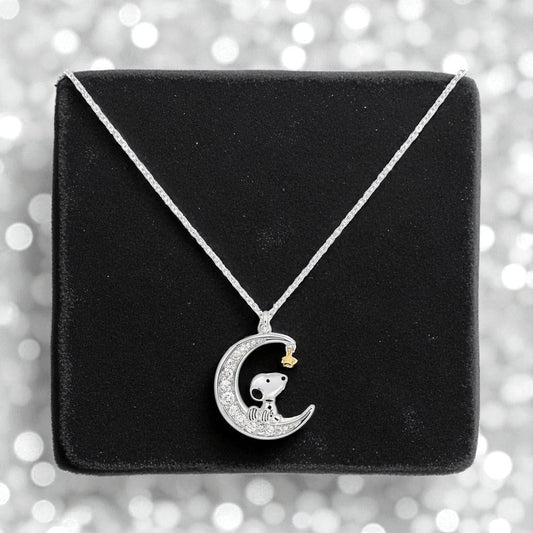 Collar Colgante Snoopy Luna - Cadena Ajustable 18" Piedras Brillantes Peanuts